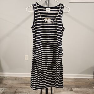 Mama Licious Navy and White Striped Sleeveless Midi Dress